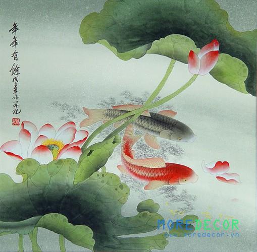 Tranh kính sen cá đẹp